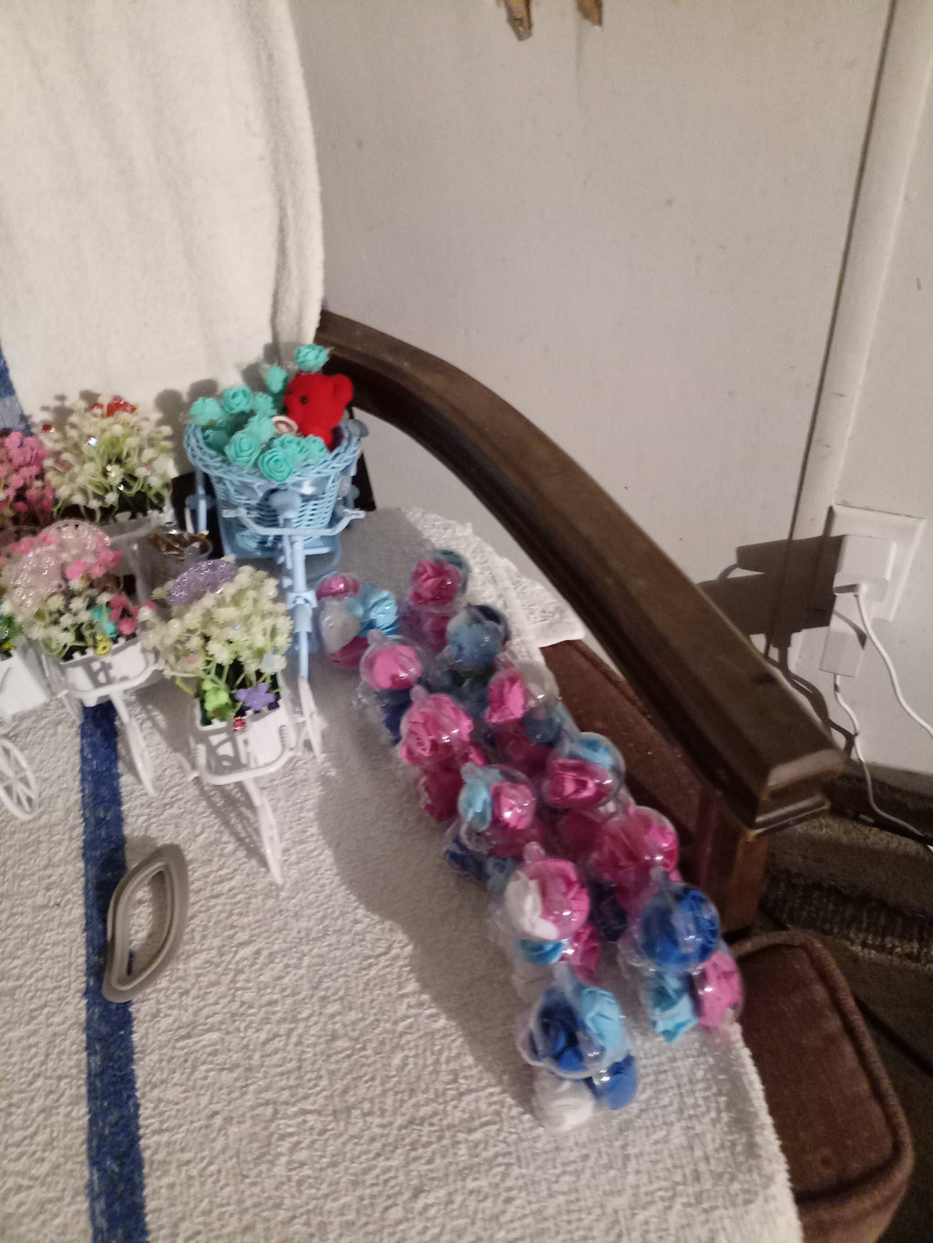 Rose globe capsule tower with pink blue and white roses