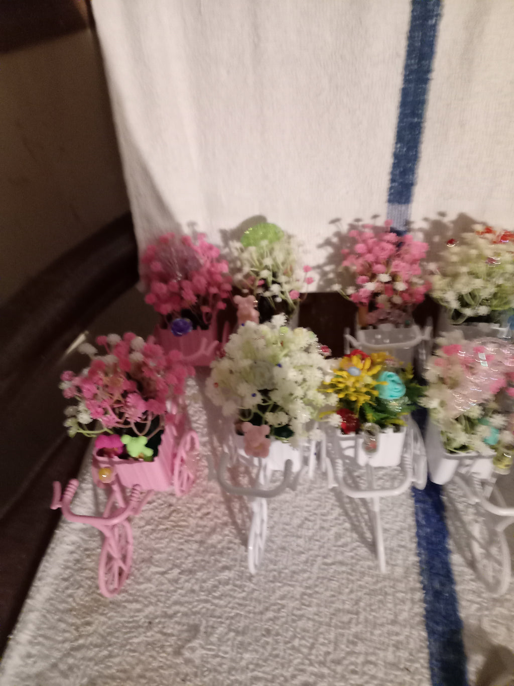 Bicycle flower planters collection including pink and white frames