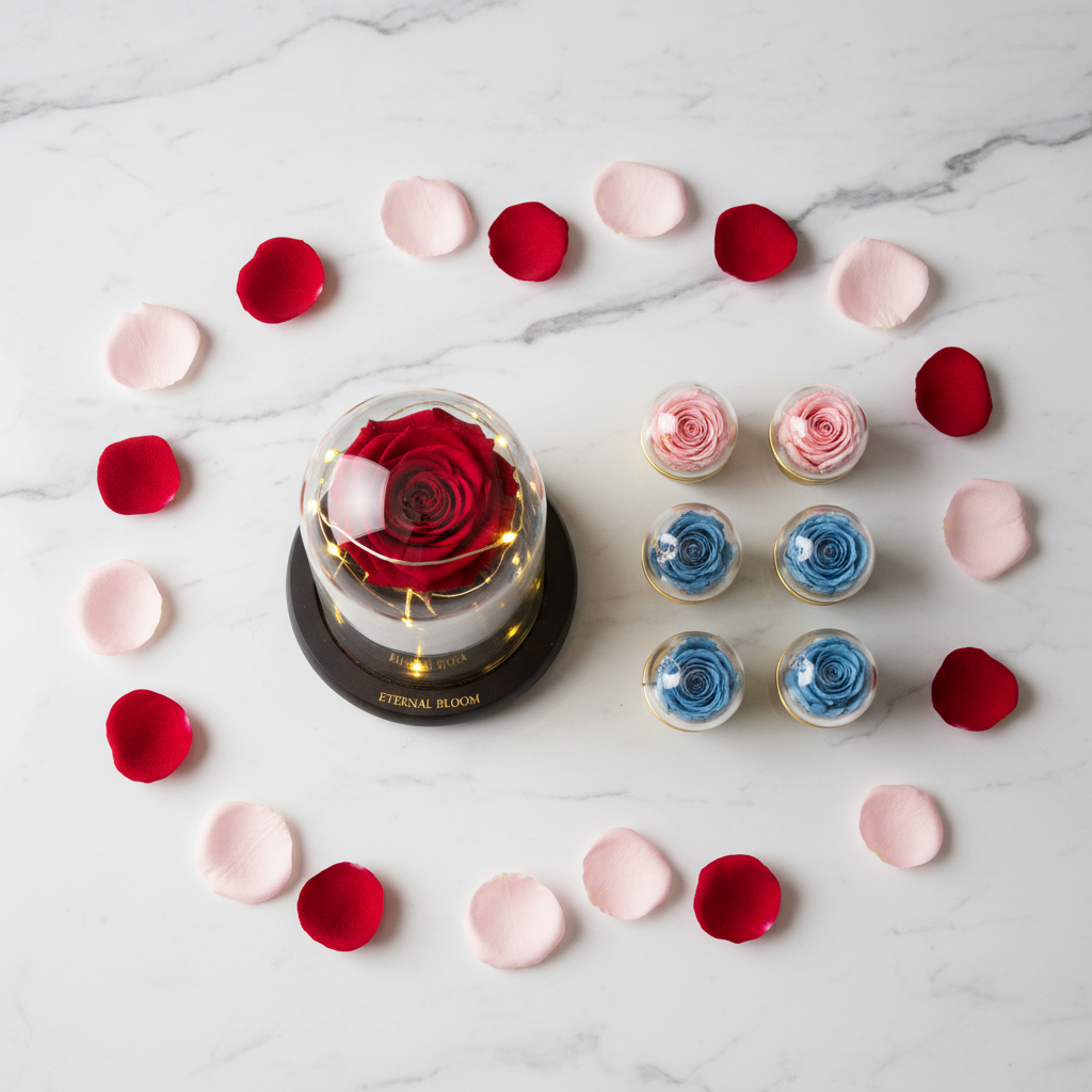 Rose Globe Dome and Rose Capsule Set bundle arrangement